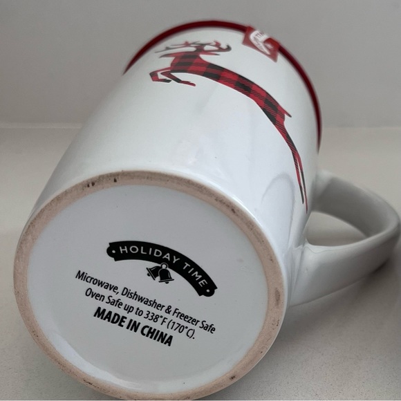HOLIDAY TIME Buffalo Plaid Reindeer 18 oz Mug with Snowflake Coaster - Picture 4 of 7